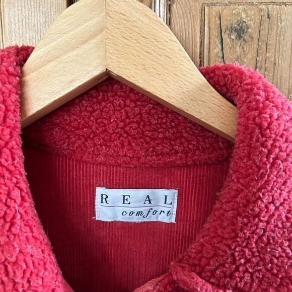 Vintage Real Comfort Red Sherpa Jacket Coatigan Button Front Sweater Cozy - Picture 3 of 10